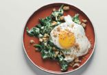 Sunny-Side-Up Eggs on Mustard-Creamed Spinach with Crispy Crumbs