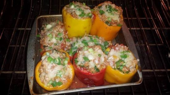 Turkey & Spinach Stuffed Peppers Recipe | SparkRecipes