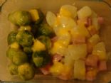 Cheesey Ham & potato's with Brussel Sprouts