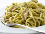 Spaghetti with Tuna & Green Olive Pesto