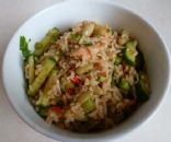 Hot smoked salmon, brown rice and flageolet bean salad