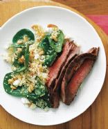 Peppered Beef Breakfast Steak Over Wilted Spinach