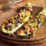 Stuffed Zucchini with Black Beans, Corn, and Jalapeno Pepper