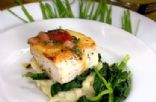 Halibut with Lemon Mashed Potatoes and Garlic Spinach