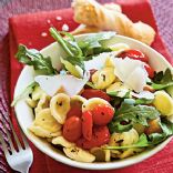 Farfelle with Roasted Peppers and Arugula