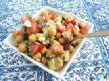 Cucumber and Tomato Salad with Marinated Garbanzo Beans, Feta, and Herbs 