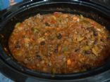 Chili with ground beef, pork sausage, and vegetables