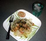 SHRIMP SCAMPI WITH PESTO AND CABBAGE NOODLES