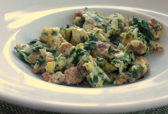 Sausage & Spinach Egg Scramble Recipe | SparkRecipes