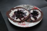 Chocopancakes with blueberries and yogurt