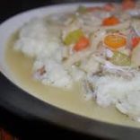 Chicken Noodle Soup over Mashed Potato Bowls