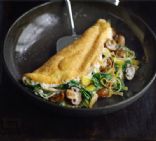 Leek, mushroom, spinach souffle omelet